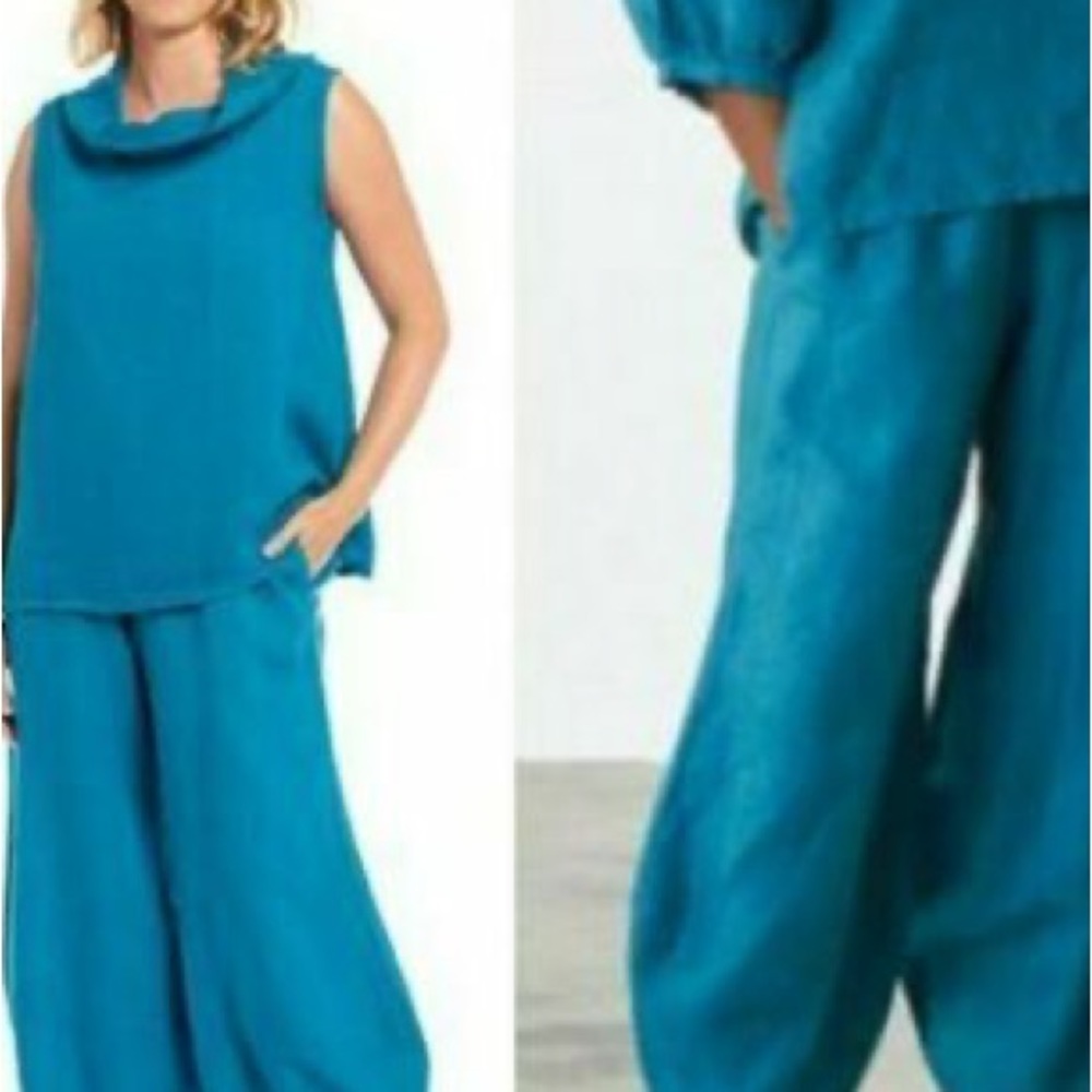 Bryn Walker Linen Capri Pants & Tank Top Set NWT Turquoise Isola Lagenlook